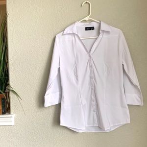 Ico White Button Up 3/4 sleeve work top